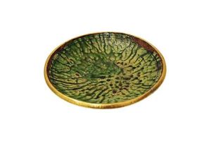 Tamegroute Pottery – Unique Elegant Bord VERT DORE PLAQUE with Gold Rim