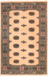 Bokhara Pakistan Ghiordes Rectangle Geometric Medium Wool 4′ x 6′ 4 / 122 x 193  – 78641054