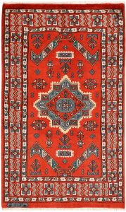 Caucasian Curvilinear Rectangle Wool Red 2′ 7 x 4′ 2 / 79 x 127  – 78644566