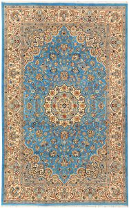 Kashan Curvilinear Rectangle Wool Light Sky Blue 5′ x 8′ 1 / 152 x 246  – 78644791