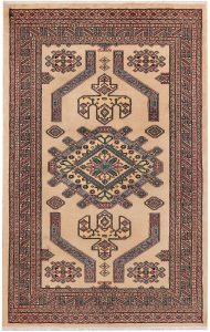 Caucasian Curvilinear Rectangle New Zealand Worsted Wool Navajo White 4′ 2 x 6′ 5 / 127 x 196  – 78647046
