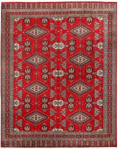 Caucasian Curvilinear Rectangle Worsted Wool Red 7′ 11 x 9′ 11 / 241 x 302  – 78658501
