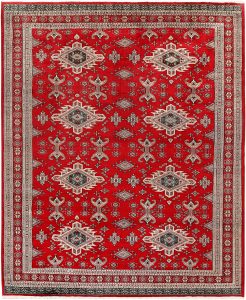 Caucasian Curvilinear Rectangle Worsted Wool Red 8′ 1 x 9′ 9 / 246 x 297  – 78658505