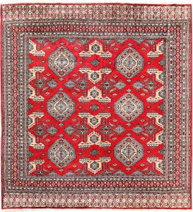 Caucasian Curvilinear Square Worsted Wool Red 6′ 9 x 7′ 2 / 206 x 218  – 78658574