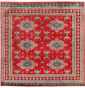 Caucasian Curvilinear Square Worsted Wool Red 6′ 9 x 6′ 8 / 206 x 203  – 78658578