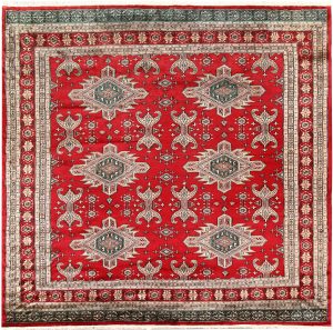 Caucasian Curvilinear Square Worsted Wool Red 6′ 11 x 6′ 10 / 211 x 208  – 78658620