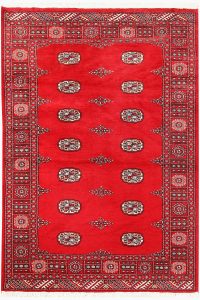Bokhara Pakistan Ghiordes Rectangle Geometric Medium Wool 4′ 1 x 6′ / 124 x 183  – 78660947