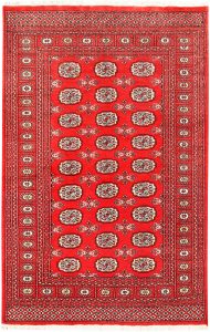Bokhara Pakistan Ghiordes Rectangle Geometric Medium Wool 4′ x 6′ 2 / 122 x 188  – 78660957