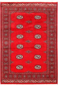 Bokhara Pakistan Ghiordes Rectangle Geometric Medium Wool 4′ 1 x 5′ 11 / 124 x 180  – 78660974