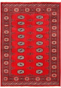 Bokhara Pakistan Ghiordes Rectangle Geometric Medium Wool 4′ 3 x 5′ 10 / 130 x 178  – 78660976