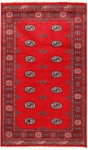 Bokhara Pakistan Ghiordes Rectangle Geometric Medium Wool 4′ 1 x 6′ 9 / 124 x 206  – 78660983
