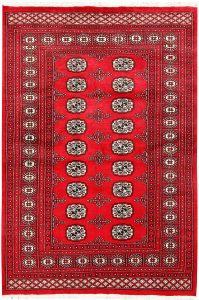 Bokhara Pakistan Ghiordes Rectangle Geometric Medium Wool 4′ 1 x 6′ 1 / 124 x 185  – 78660985