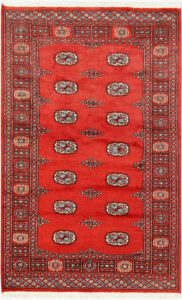 Bokhara Pakistan Ghiordes Rectangle Geometric Medium Wool 4′ 1 x 6′ 3 / 124 x 191  – 78661064