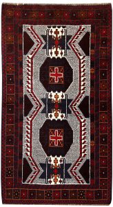 Baluchi Afghanistan Ghiordes Rectangle Geometric Small Wool 3′ 5 x 6′ 1 / 104 x 185  – 78662443