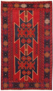 Baluchi Afghanistan Ghiordes Rectangle Geometric Small Wool 3′ 7 x 6′ 3 / 109 x 191  – 78662462