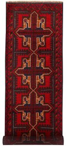 Baluchi Afghanistan Ghiordes Runner Geometric Medium Wool 2′ 9 x 9′ 10 / 84 x 300  – 78662532