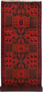 Baluchi Afghanistan Ghiordes Runner Geometric Medium Wool 2′ 8 x 10′ / 81 x 305  – 78662564