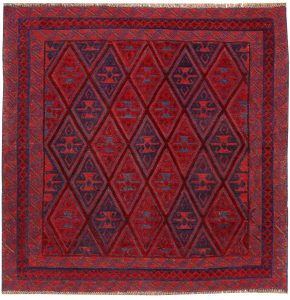 Mashwani Geometric Square Wool Dark Red 3′ 11 x 4′ 1 / 119 x 124  – 78663772