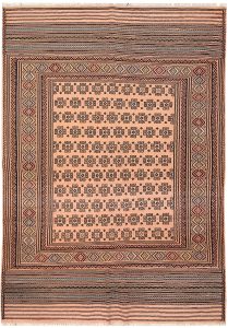 Maliki (Herat Kilim) Geometric Rectangle Wool Light Salmon 4′ 6 x 6′ 5 / 137 x 196  – 78663949
