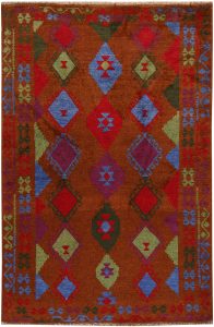 Baluchi Afghanistan Ghiordes Rectangle Geometric Medium Wool 4′ 1 x 6′ / 124 x 183  – 78663978