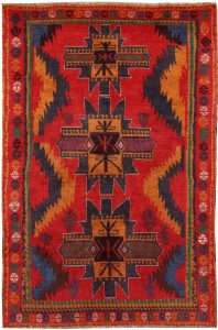 Baluchi Afghanistan Ghiordes Rectangle Geometric Medium Wool 4′ x 6′ 2 / 122 x 188  – 78664117
