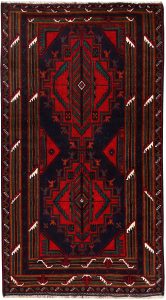 Baluchi Afghanistan Ghiordes Rectangle Geometric Small Wool 3′ 7 x 6′ 4 / 109 x 193  – 78664192