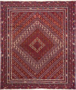 Mashwani Geometric Square Wool Dark Red 5′ 5 x 6′ 2 / 165 x 188  – 78664392