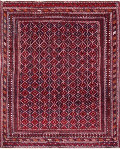 Mashwani Geometric Rectangle Wool Dark Red 5′ 2 x 6′ 5 / 158 x 196  – 78664395