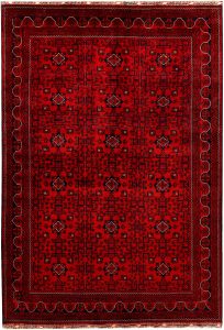 Afghan Khan Mohammadi Geometric Rectangle Wool Dark Red 6′ 5 x 9′ 4 / 196 x 285  – 78667008