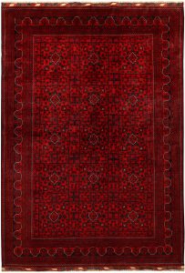 Afghan Khan Mohammadi Geometric Rectangle Wool Dark Red 6′ 6 x 9′ 5 / 198 x 287  – 78667010
