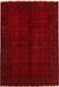 Afghan Khan Mohammadi Geometric Rectangle Wool Dark Red 6′ 8 x 9′ 8 / 203 x 295  – 78667012