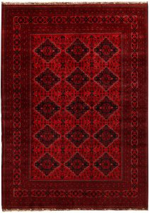 Afghan Khan Mohammadi Geometric Rectangle Wool Dark Red 6′ 7 x 9′ 1 / 201 x 277  – 78667016