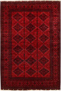 Afghan Khan Mohammadi Geometric Rectangle Wool Dark Red 6′ 5 x 9′ 6 / 196 x 290  – 78667020