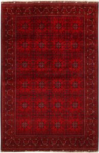 Afghan Khan Mohammadi Geometric Rectangle Wool Dark Red 6′ 4 x 9′ 9 / 193 x 297  – 78667022