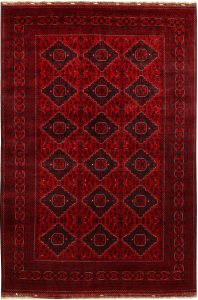 Afghan Khan Mohammadi Geometric Rectangle Wool Dark Red 6′ 6 x 9′ 9 / 198 x 297  – 78667030