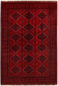Afghan Khan Mohammadi Geometric Rectangle Wool Dark Red 6′ 6 x 9′ 5 / 198 x 287  – 78667038