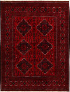 Afghan Khan Mohammadi Geometric Rectangle Wool Dark Red 4′ 10 x 6′ 4 / 147 x 193  – 78667058