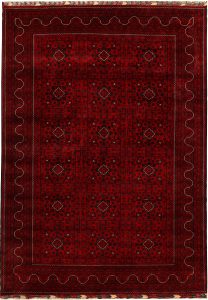 Afghan Khan Mohammadi Geometric Rectangle Wool Dark Red 6′ 8 x 9′ 7 / 203 x 292  – 78667065