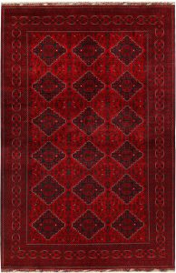 Afghan Khan Mohammadi Geometric Rectangle Wool Dark Red 6′ 4 x 9′ 9 / 193 x 297  – 78667071