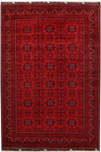 Afghan Khan Mohammadi Geometric Rectangle Wool Dark Red 6′ 5 x 9′ 6 / 196 x 290  – 78667081