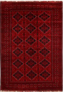 Afghan Khan Mohammadi Geometric Rectangle Wool Dark Red 6′ 6 x 9′ 3 / 198 x 282  – 78667082