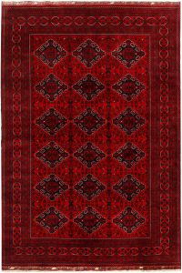 Afghan Khan Mohammadi Geometric Rectangle Wool Dark Red 6′ 5 x 9′ 6 / 196 x 290  – 78667085