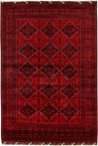 Afghan Khan Mohammadi Geometric Rectangle Wool Dark Red 6′ 4 x 9′ 3 / 193 x 282  – 78667105