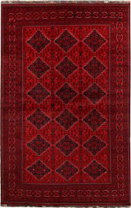 Afghan Khan Mohammadi Geometric Rectangle Wool Dark Red 6′ 5 x 10′ / 196 x 305  – 78667126