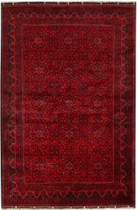 Afghan Khan Mohammadi Geometric Rectangle Wool Dark Red 6′ 7 x 9′ 10 / 201 x 300  – 78667129