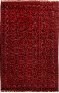 Afghan Khan Mohammadi Geometric Rectangle Wool Dark Red 6′ 6 x 9′ 9 / 198 x 297  – 78667132