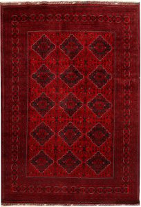 Afghan Khan Mohammadi Geometric Rectangle Wool Dark Red 6′ 5 x 9′ 6 / 196 x 290  – 78667139