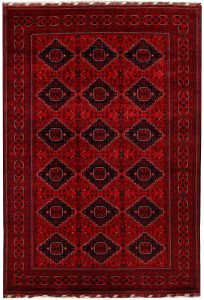 Afghan Khan Mohammadi Geometric Rectangle Wool Dark Red 6′ 4 x 9′ 4 / 193 x 285  – 78667142