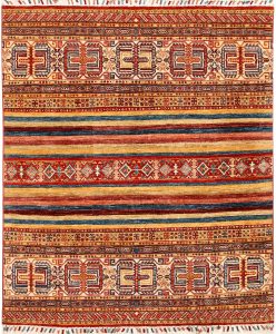 Kazak (Qazax) Geometric Rectangle Wool Conglomerate 4′ 8 x 5′ 7 / 142 x 170  – 78667266