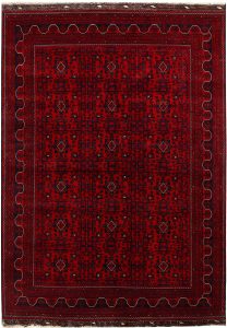 Afghan Khan Mohammadi Geometric Runner Wool Dark Red 6′ 7 x 9′ 5 / 201 x 287  – 78667514